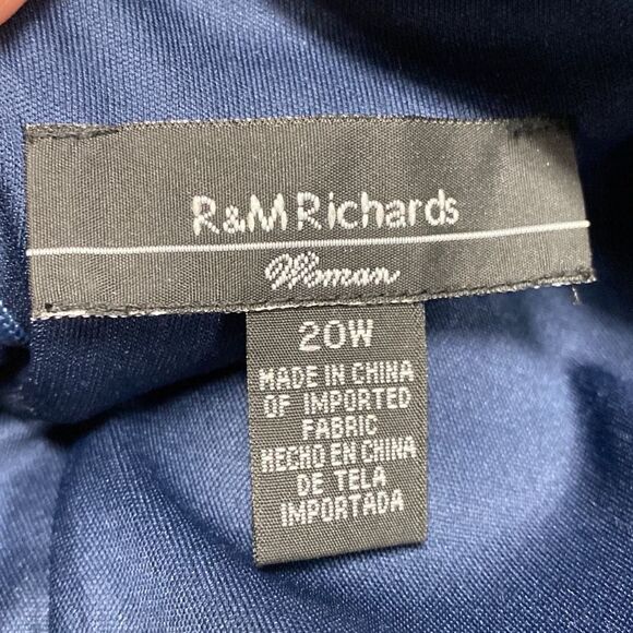 R&M Richards Navy Off the Shoulder Fishtail Evening Gown with Full Body Shimmer - Picture 8 of 12